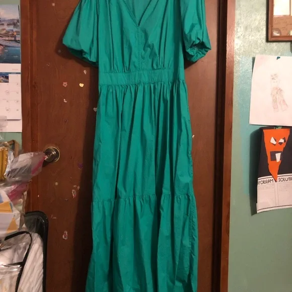 EUC French Connection Green Puff Sleeve Maxi Dress Wore Once Large - Picture 6 of 6